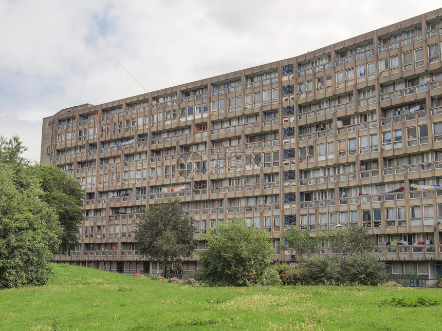 伦敦罗宾汉花园住房兜帽地标英语杰作野兽派建筑社论花园财产图片