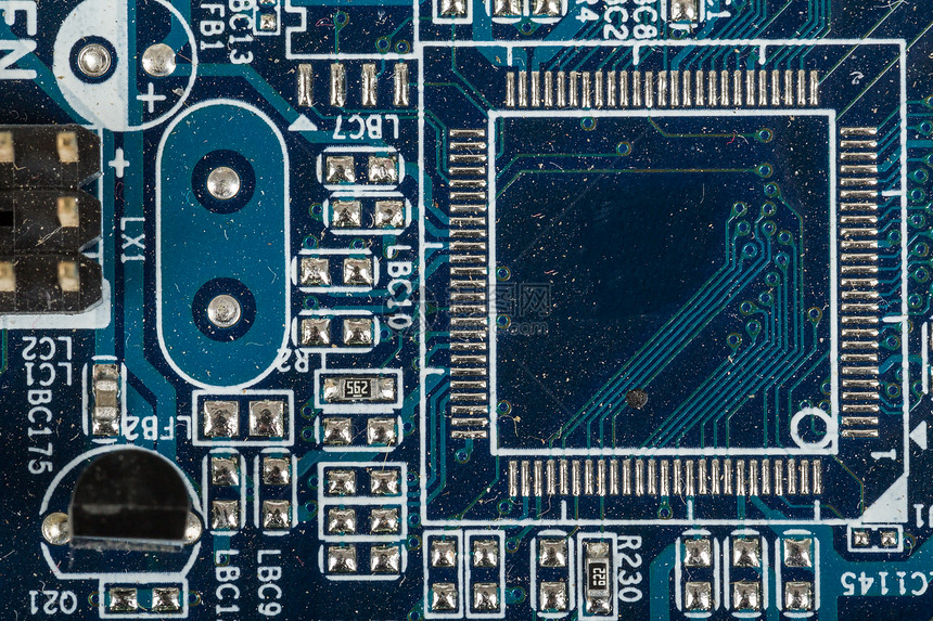 特写计算机电路主机板电脑力量硬件半导体工程科学条纹蓝色电子产品微电路图片