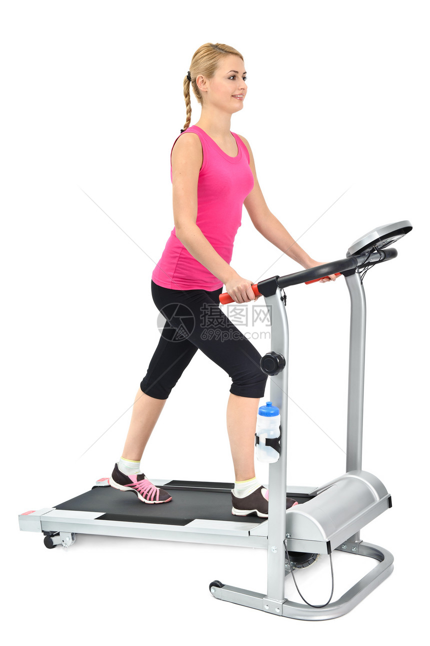 在运动场上做运动锻炼的年轻妇女减肥运动员跑步女孩健身房燃烧女士体育锻炼训练脂肪图片