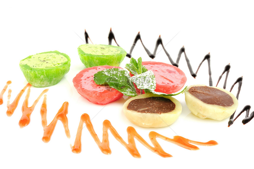 日本甜点土豆绿色食物薄荷粉色盘子白色年糕奶油糖果图片