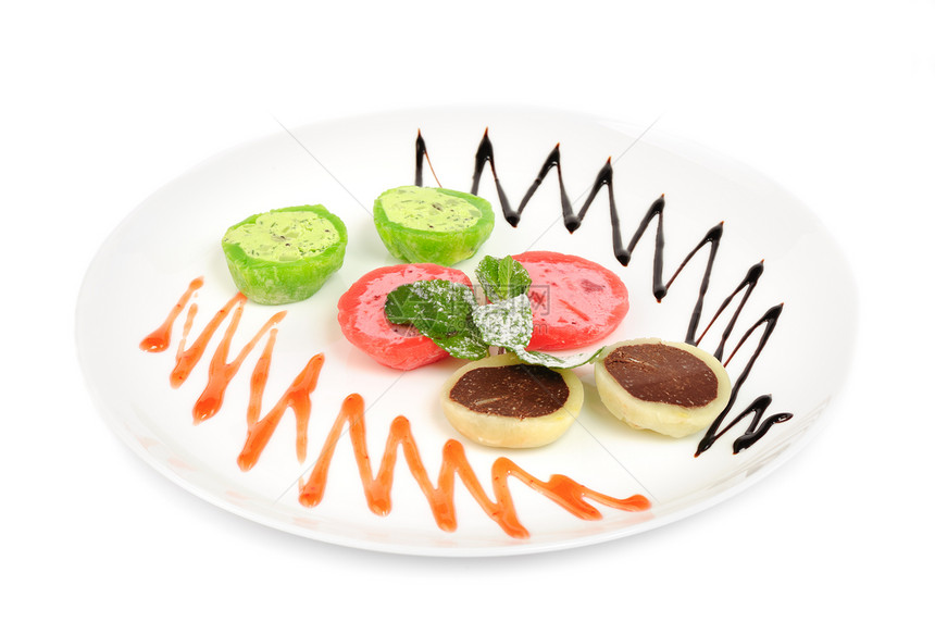 日本甜点土豆食物薄荷白色年糕粉色奶油糖果绿色盘子图片