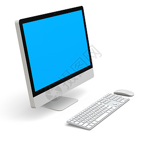 台式计算机桌面键盘电脑老鼠白色技术商业电子产品蓝色展示背景图片