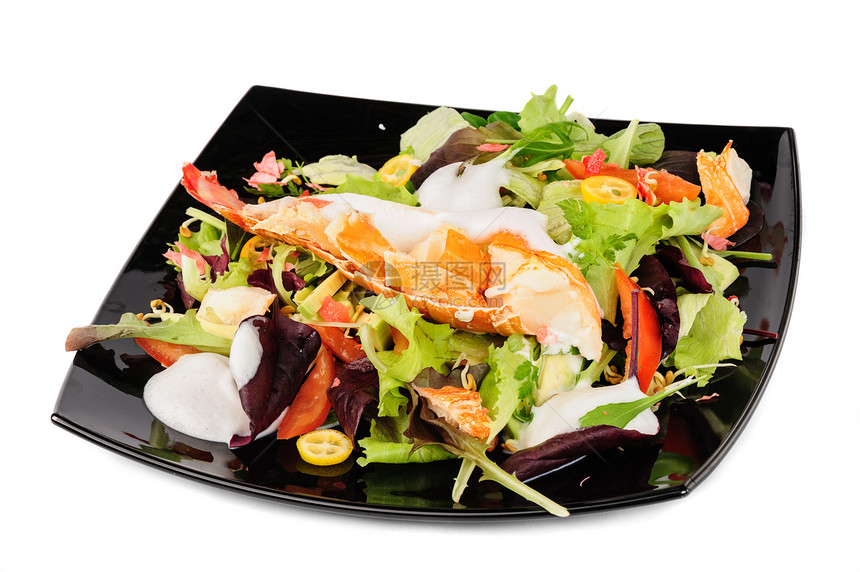 意大利风格的龙虾沙拉白色健康海鲜用餐午餐美食食物甲壳盘子海草图片