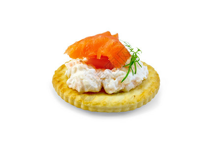 奶油和鲑鱼饼干花絮小吃茶点海鲜蔬菜早餐糕点产品熏制食物背景图片