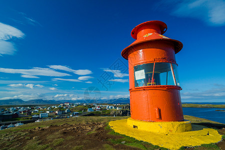 斯蒂基斯霍尔米冰地的灯塔安全信号支撑风暴海岸旅行导航海岸线天空建筑学背景