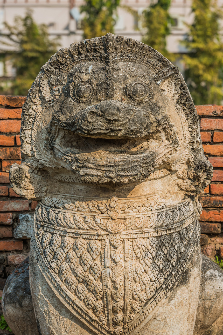 狮子雕像寺大城府曼谷泰国图片