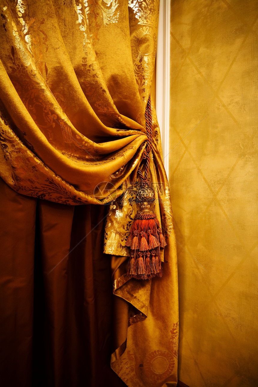 有首饰的窗帘布料流苏材料生活孤独房间织物折痕公寓奢华图片