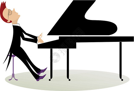 钢琴享受燕尾服草图注意力卡通片水平竞赛音乐插图背景图片
