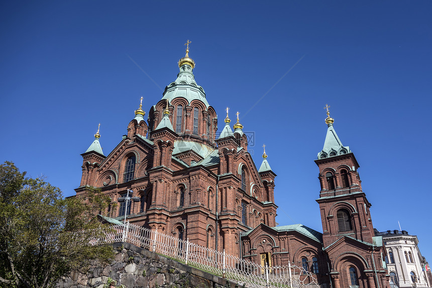 Uspenski大教堂 赫尔辛基寺庙银行建筑学支撑宗教地标游艇城市景观血管图片