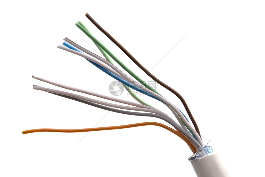 彩色有色电缆互联网白色金属漩涡解决方案力量宏观绳索数据卷曲图片