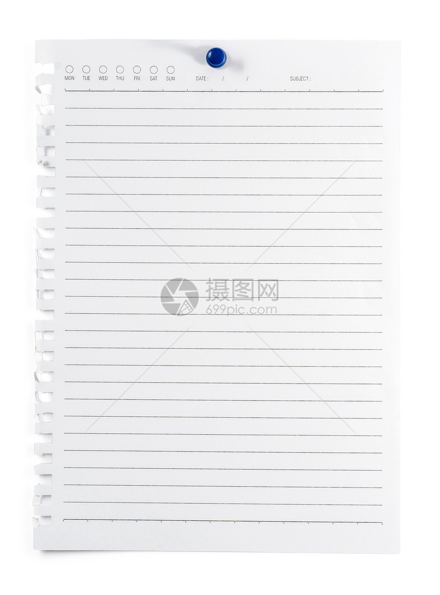 带剪贴路径的空白孤立笔记纸白色活页条纹办公用品圆圈宏观留言板笔记本商业金属图片