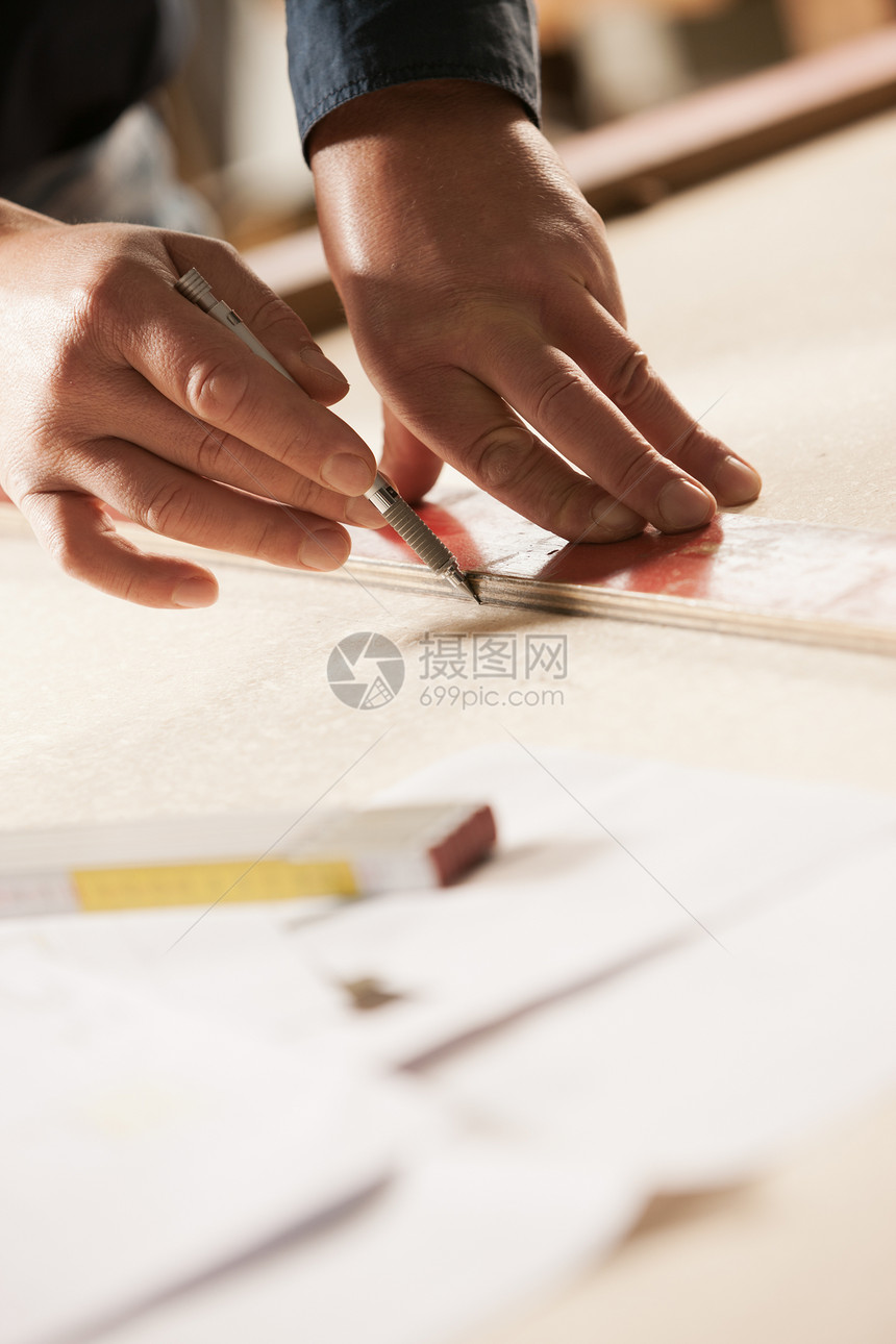 工作场所木工专业铅笔工具工匠木头工艺测量木匠人类统治者图片