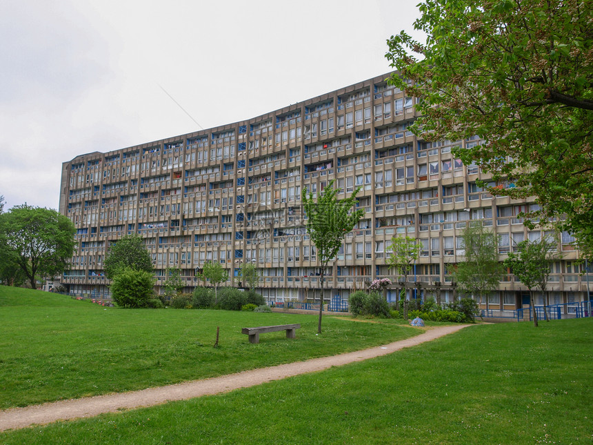 伦敦罗宾汉花园住房杰作地标野兽派兜帽花园财产英语建筑学社论图片