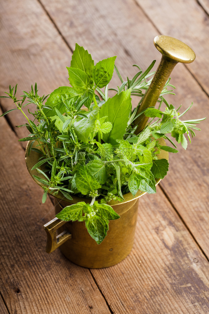 新鲜草药美食叶子芳香乡村烹饪植物宏观草本植物用具香料图片