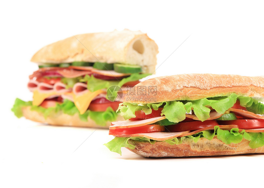 两份新鲜三明治猪肉胸部熟食火腿食物牛肉蔬菜垃圾家禽洋葱图片