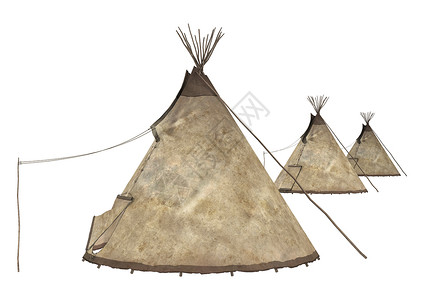 圆锥形帐篷美洲土著土著人帐篷原住民历史性圆锥形文化历史村庄白色背景