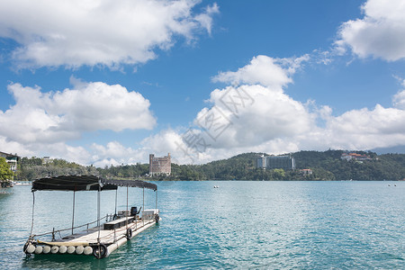 南投水上船只场景爬坡天空风景反射晴天旅游太阳码头月亮背景