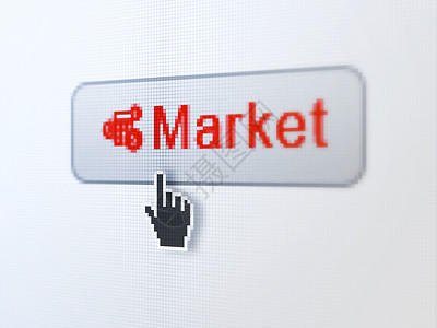 市场利润经营理念 数字按钮背景上的市场和计算器背景