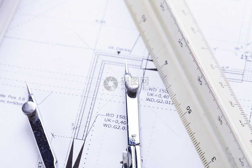 建筑设计蓝图图设备     工作场所草图职场几何学测量打印工程师草稿房子技术办公室图片