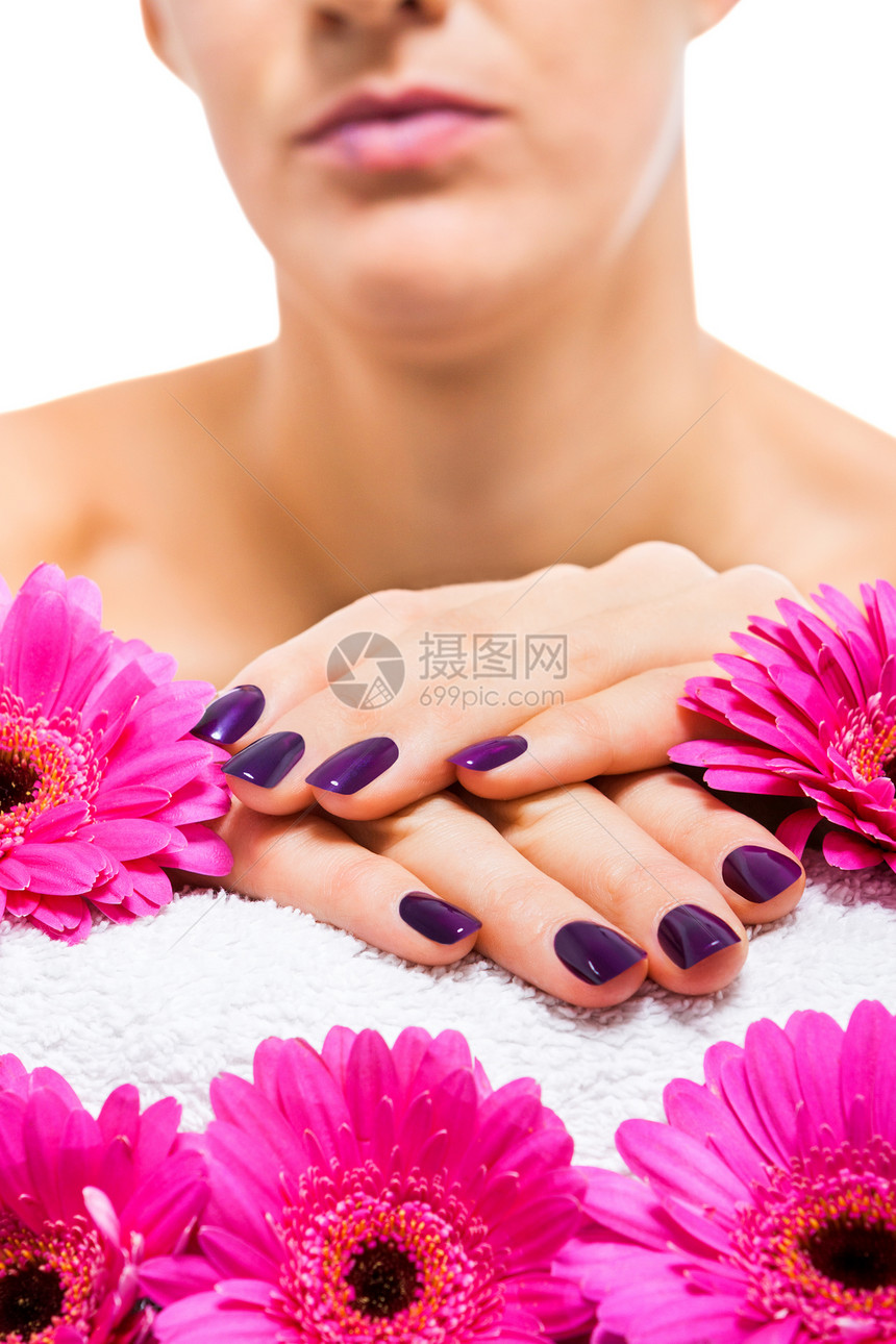 穿着美美的修指甲紫色钉子的女人用品魅力美甲女士化妆品保养抛光虚荣指甲油美丽图片