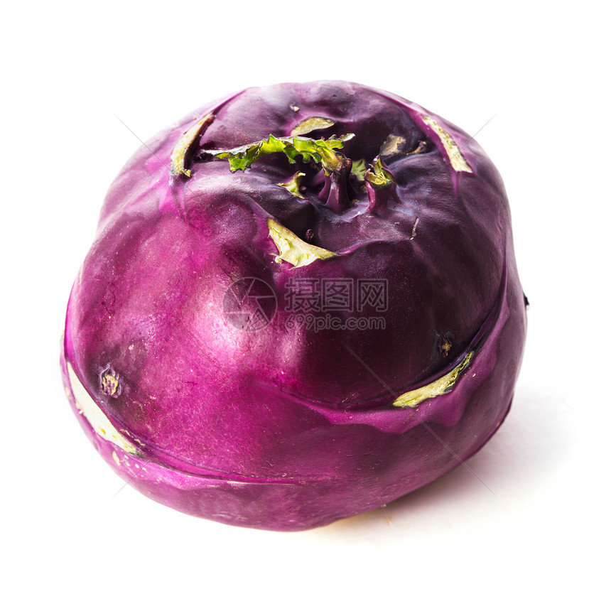 孤立的Kohlrabi收成萝卜紫色水平季节园艺饮食宏观健康白色图片