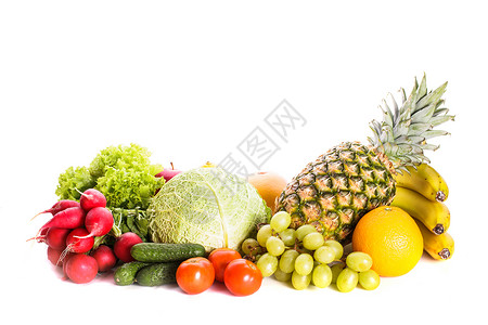 白水果和白蔬菜水果萝卜橙子菠萝黄瓜瓶子香蕉团体剪裁柠檬背景图片