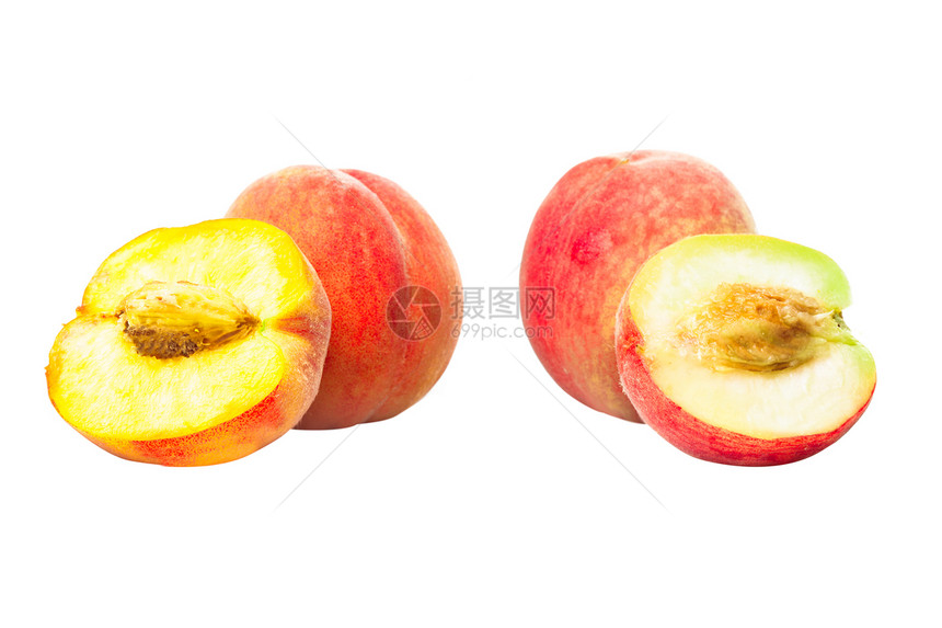 桃子水果甜点食物团体收成肉质黄色绿色热带红色图片