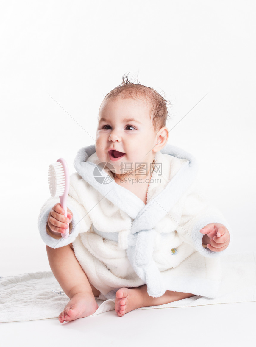 洗完澡后婴儿童年保健女孩男生乐趣梳子孩子喜悦浴衣洗澡图片