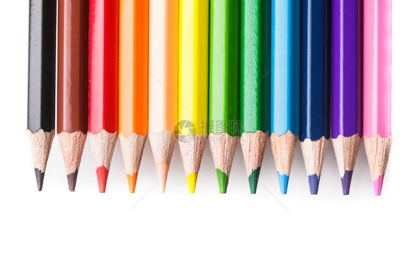 彩虹色铅笔绘画蜡笔学校办公室草图学习调色板光谱乐器工具图片