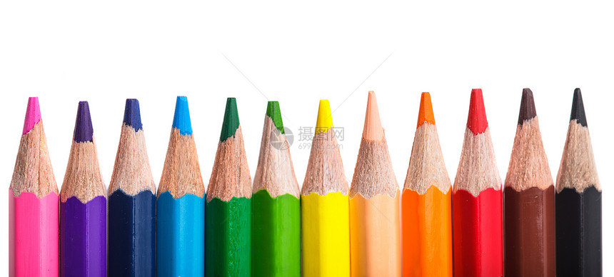 彩虹色铅笔乐器绘画光谱调色板办公室创造力团体草图学习宏观图片