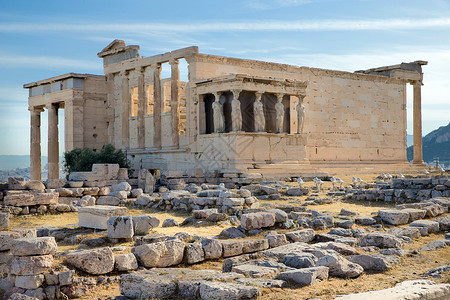 雅典的大饥荒神庙废墟神话爬坡古董地标天空遗迹寺庙背景图片