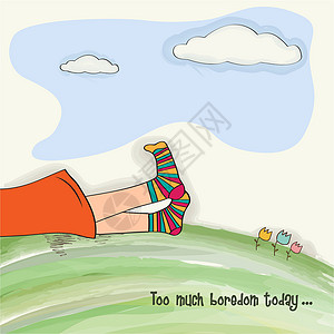 脚袜子在绿草上滑稽的脚插画