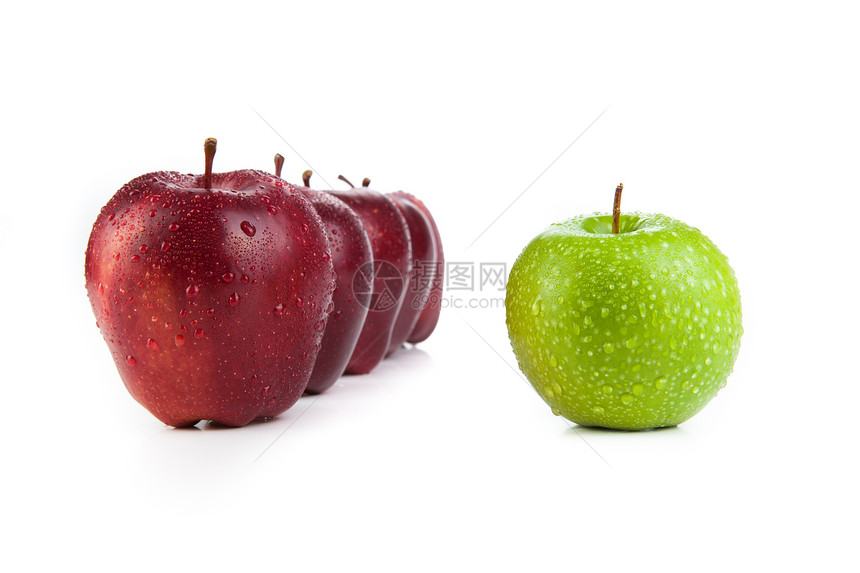 一排排排成一排的红苹果和绿苹果闭合栗色水果绿色牙齿红色烹饪味道甜点图片