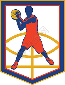篮球球运动员通过球盾牌雷特罗背景图片