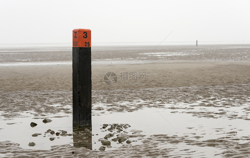 湿沙滩海滩极沿海天空海岸线旅行波浪海岸地平线木头图片