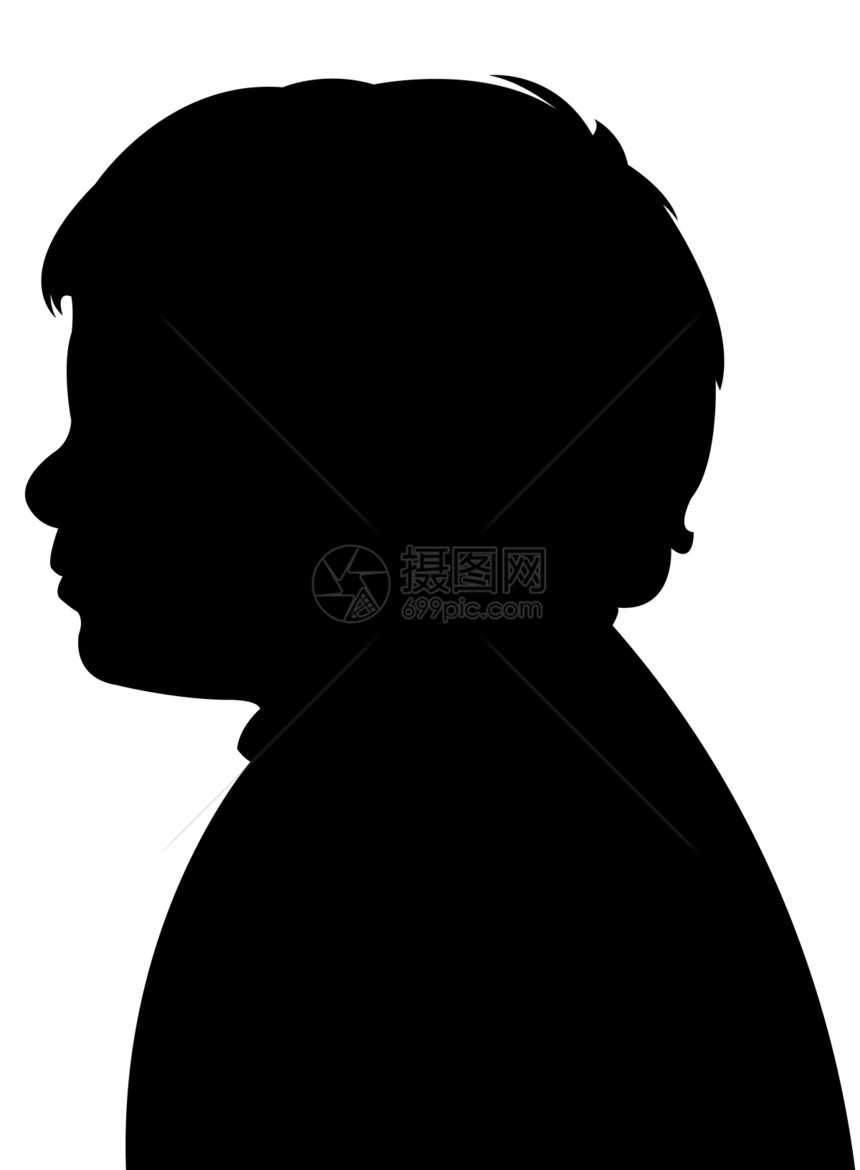 3岁男孩头部背影 矢量绘画卡通片草图白色插图阴影男生黑色男性孩子图片