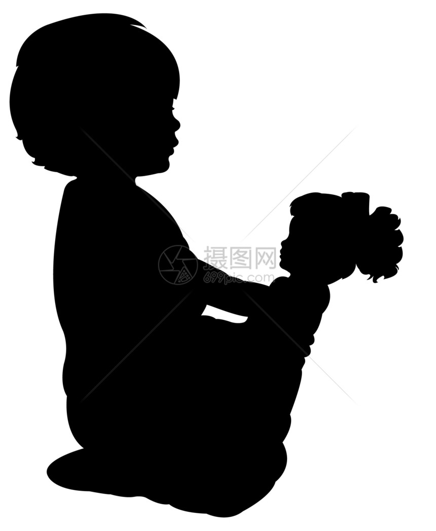 幼儿玩玩她的洋娃娃孩子儿童身体插图童年黑色女孩玩具图片
