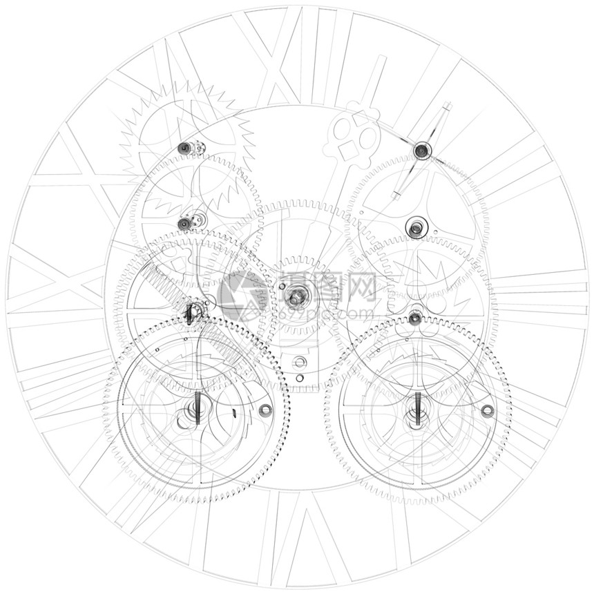 时钟机制 电线框架技术金属小时时间科学插图齿轮计时器工业机器图片