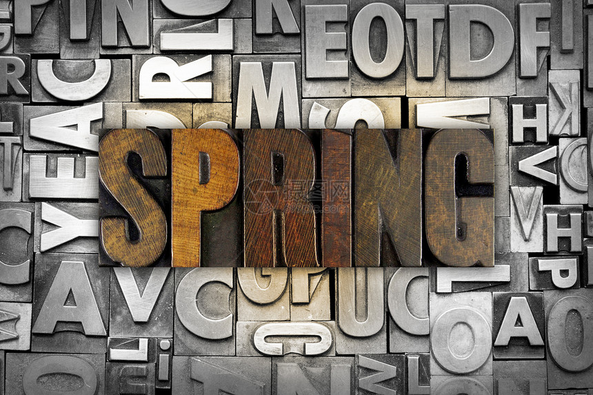春季春天字母木头季节花朵打印机凸版墨水图片