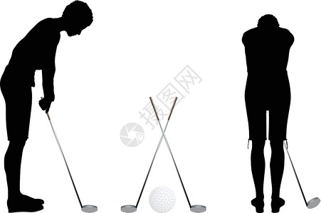 高尔夫球运动轨迹白色背景的高尔夫播放器银色月光男性运动高尔夫球球童游戏女性活动休闲竞争俱乐部插画