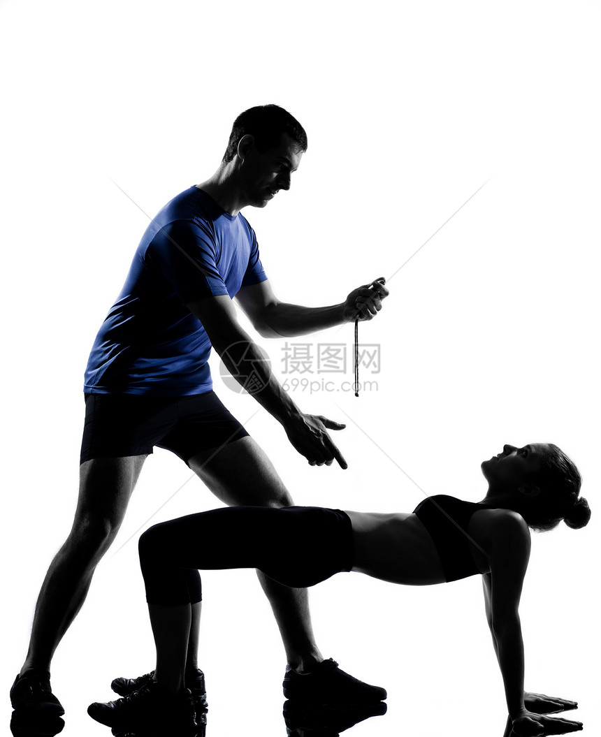 一对夫妇 男男女女做运动女士有氧运动阴影教练训练讲师男性培训师情侣女性图片
