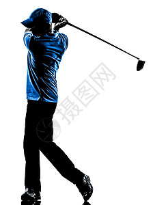 男子高尔夫球手打高尔夫球高尔夫挥杆剪影运动白色玩家阴影男性成年人男人背景图片