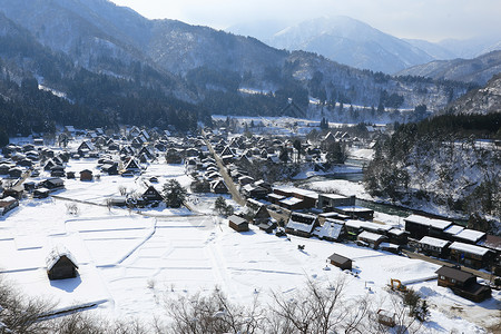 造山的高山视图点的视图建筑住宅建筑学白川茅草小屋松树地标村庄房子背景