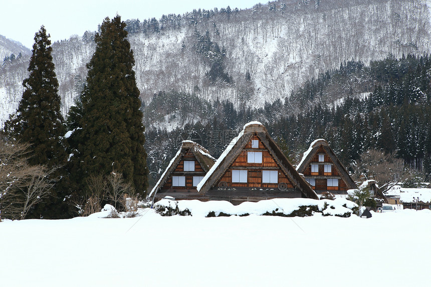 白川去村小屋建筑学瀑布地标村庄合掌房子建筑白川住宅遗产图片