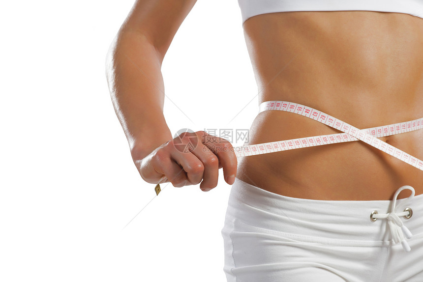 腰部的年轻运动女性健身房数字橘皮腹部成人重量营养食物减肥组织图片