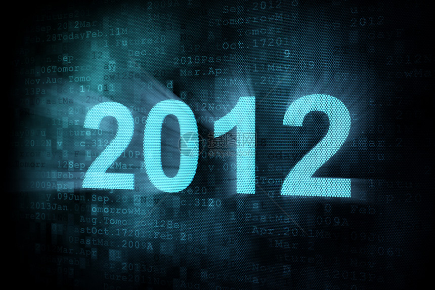 时间线概念 数字屏幕上的2012年混合单词图片