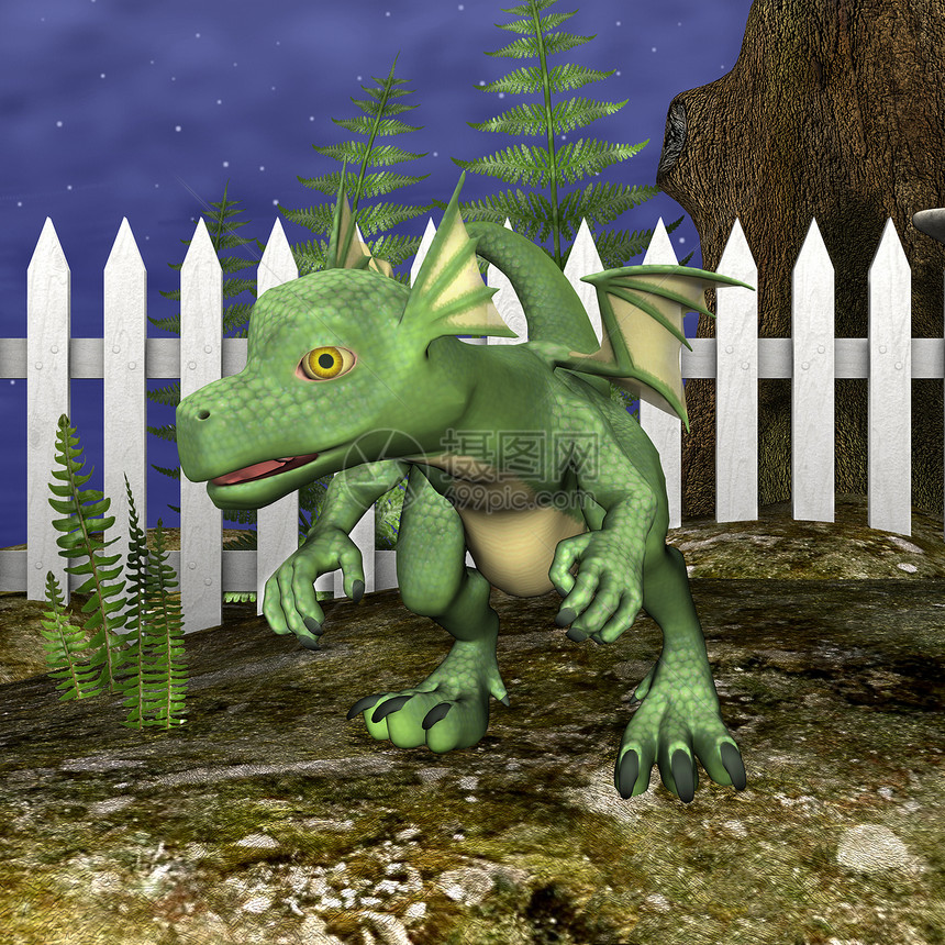 小龙龙星星神话天空栅栏故事蓝色插图动物植物怪物图片