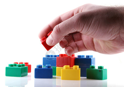 塑料建筑块模块红色游戏活动玩具黄色童年学习团体水平背景图片