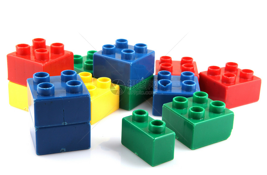 塑料建筑块玩具蓝色红色战略黄色乐趣活动水平白色教育图片