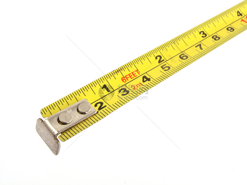 黄带度量的近照白色卷尺仪表测量尺寸统治者工程工具厘米黄色图片